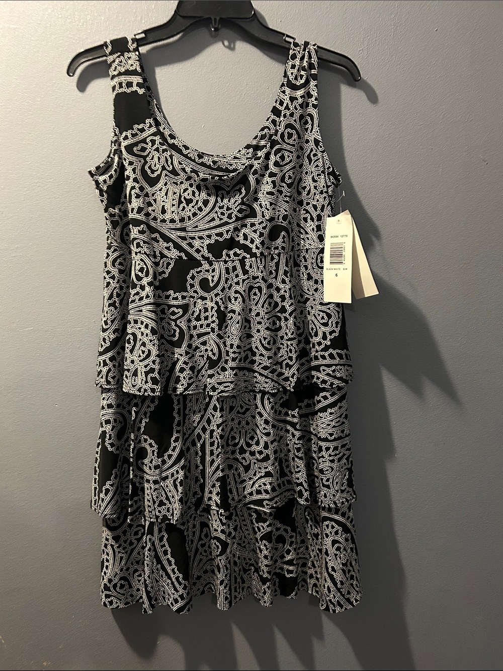 Black & White Paisley Tiered Mini Dress - Sleeveless